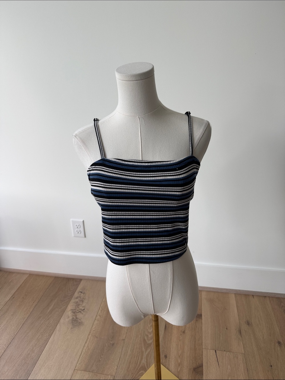 Striped Navy and White Ribbed Cropped Camisole